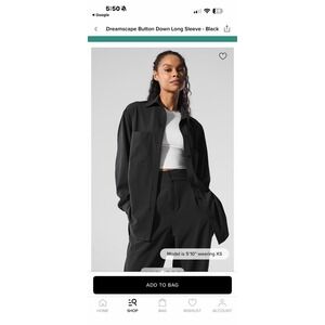 EUC ALO Yoga Black Dreamscape Button DOWN Long Sleeve Shirt Women's L BLACK $118